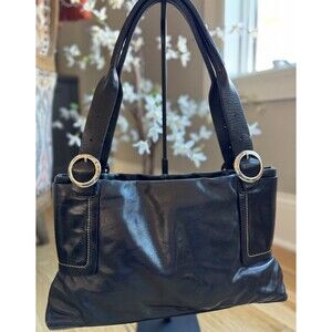 Kate Landry Genuine Soft Leather Satchel Double Adj. Straps Shoulder Bag Black